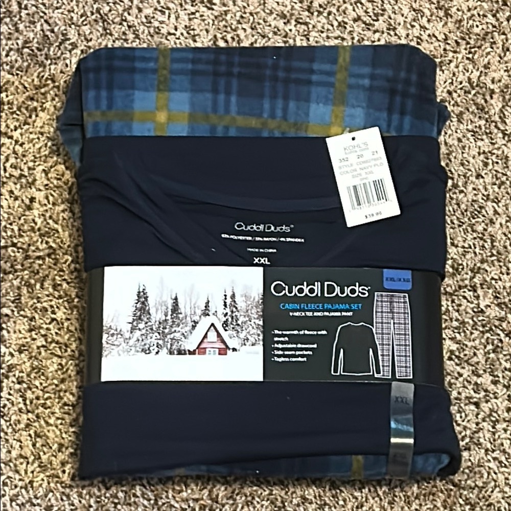 Cuddl Duds Blue and Yellow Plaid Pajama Set